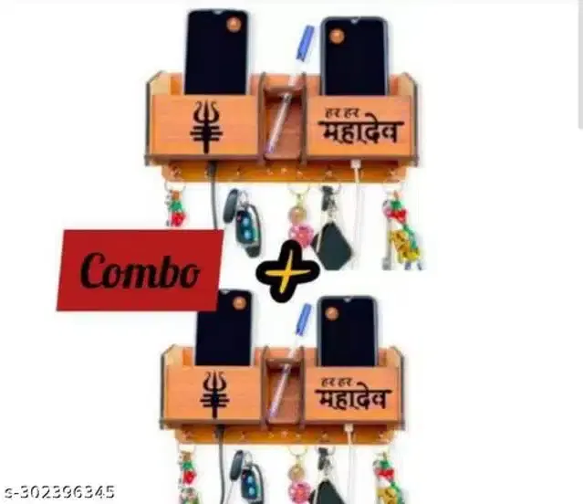 Wooden Mobile with Key Holder, Tan, Pack of 2