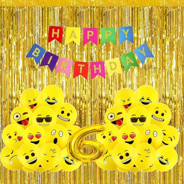 Emoji Theme 6th Birthday Decoration Kit (Yellow) Pcs Of 44 ,(Set Of 1)