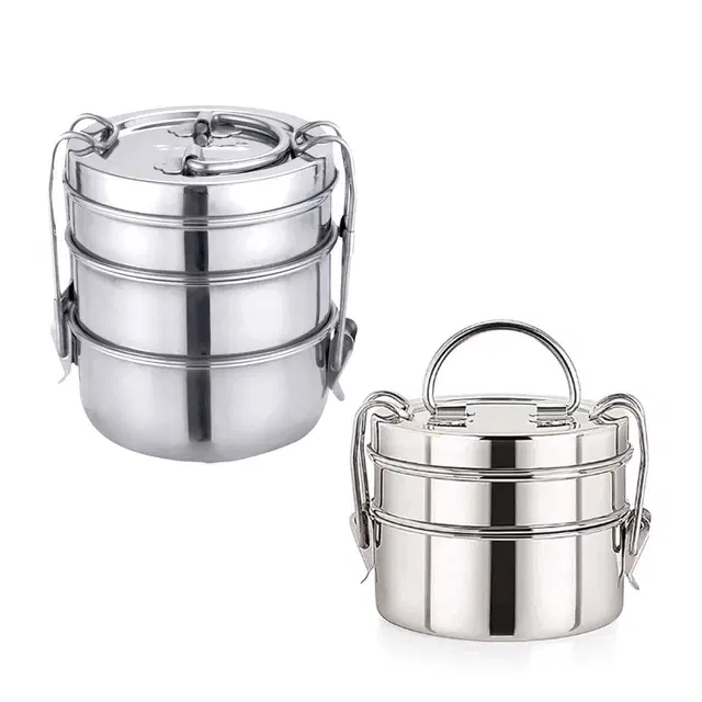 JENSONS Steel Clip Tiffin Set of 2, 3 containers & 2 containers, 200mL each