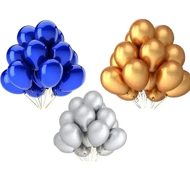 PARTYMASH Solid Birthday Baby Shower Anniversary All Party Decoration Metallic Balloon, Gold, Silver, Blue, Pack of 24