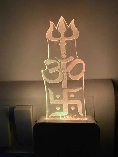 Unicept Hindu God Om,Trishul, Sathiya 3D Illusion 7 Color Changing Table Lamp, Multicolor, NE-52