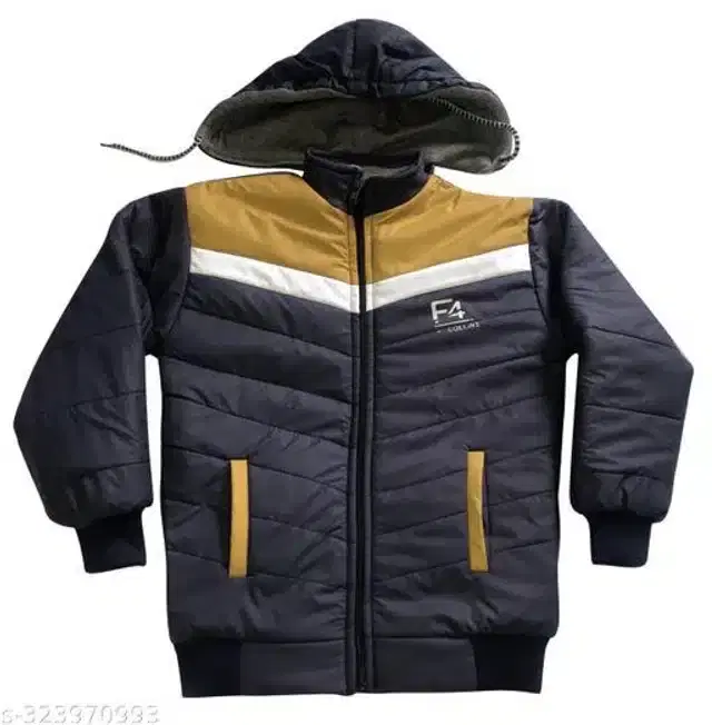 Nylon Full Sleeves Hooded Jacket for Girls (Beige & Navy Blue, 3-6 Months)