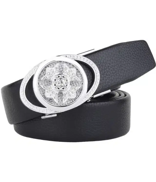 Men's Stylish Artificial Auto Lock Leather Belt (Silver & Black)