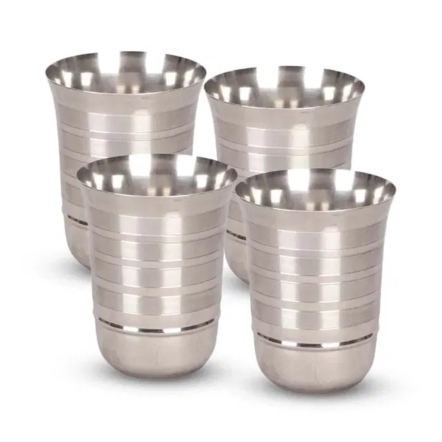 NIVIS Stainless Steel Flower Tumbler, 300 ml each, pack of 4