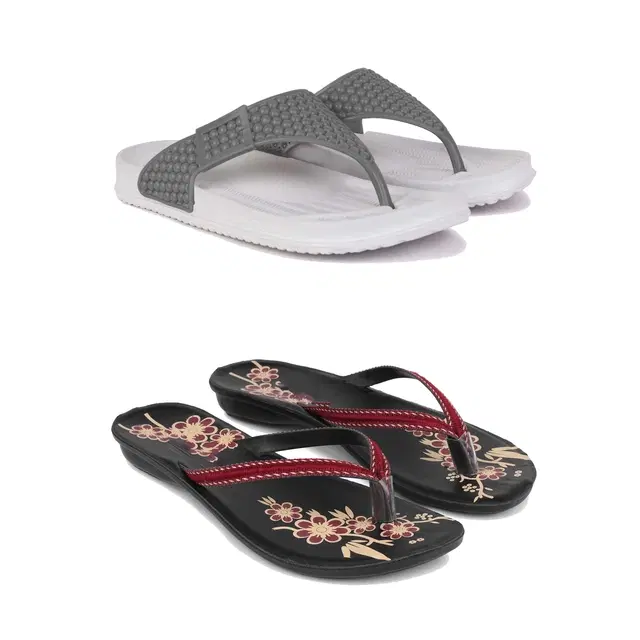 Slippers for Women, Pack of 2 (Multicolor, 6)