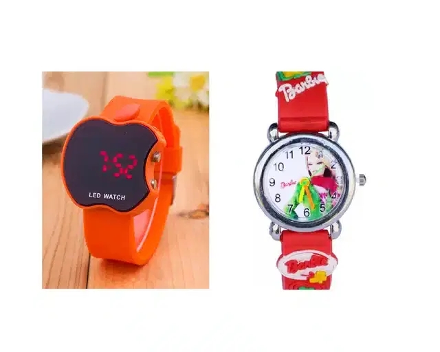 Combo of Analog & Digital Watches for Kids, Pack of 2 (Orange & Red)