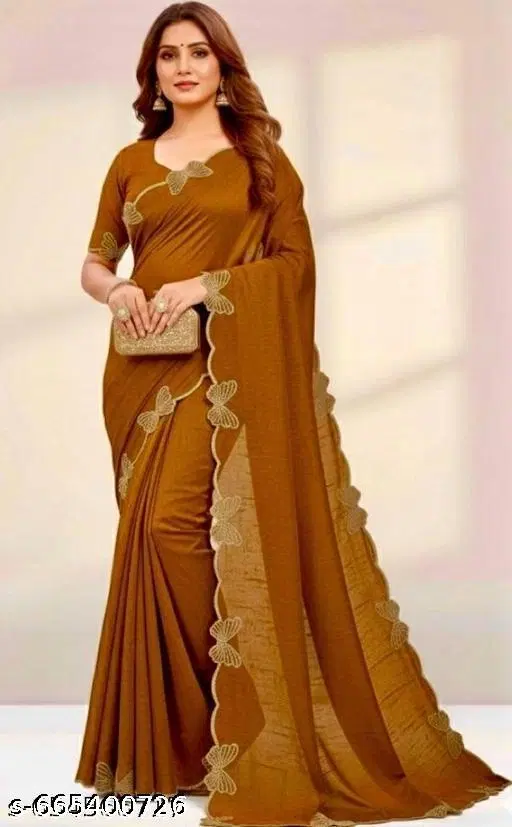Georgette Embellished Saree For Women, Orange