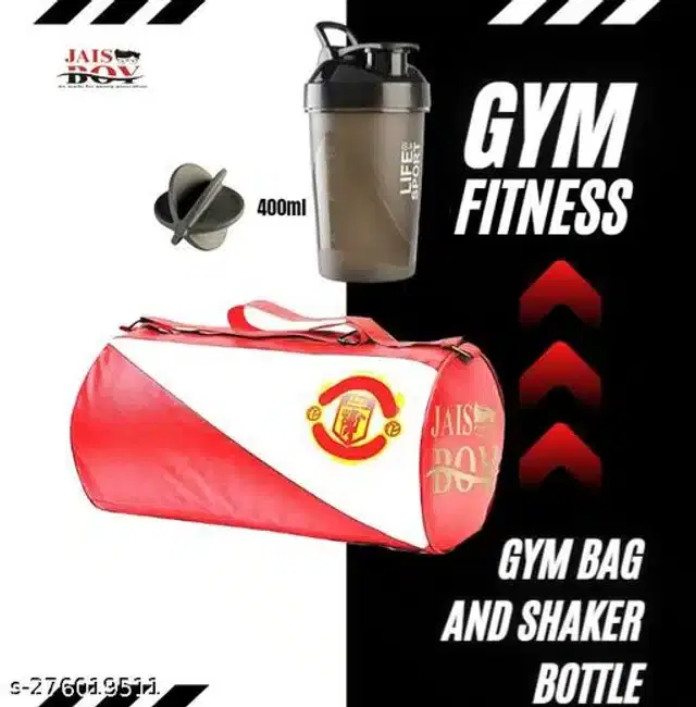 Combo of Gym Bag with Shaker Bottle, 400 ml, Multicolor, Set of 2