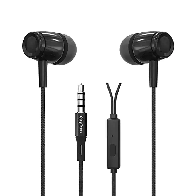 Ptron Wired Earphone, Black