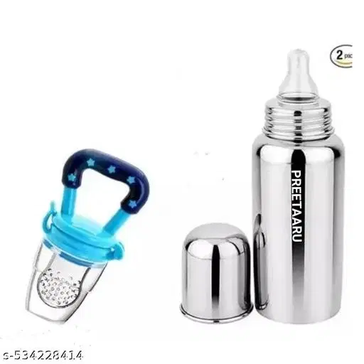 Preetaaru Baby Steel Feeding Bottle 250 Ml With Silicone Fruit Nibbler 10 Ml