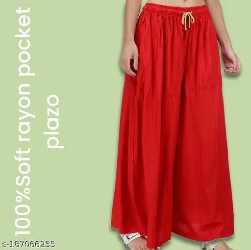 Palazzo Pants for Women (Red, 28)