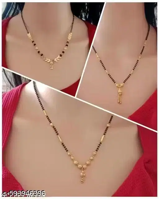 Single Strand Mangalsutra Gold Short for Women, Pack of 3