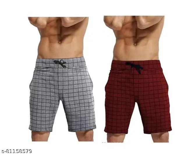 Cotton Shorts for Men, Pack of 2 (Maroon & Grey, 34)