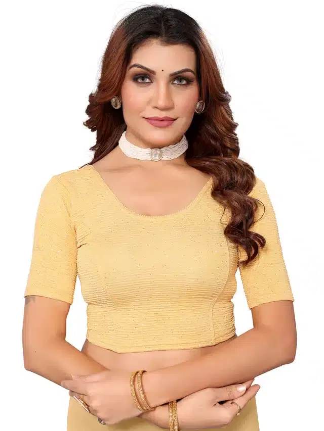 Half Sleeves Stitched Blouse for Women (Beige, 34)