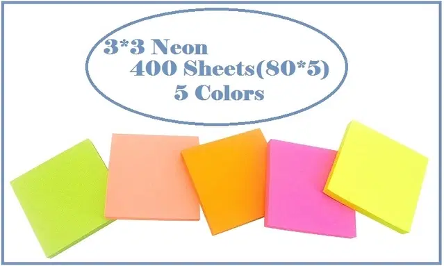 Paper Neon 80 Pcs Sticky Notes, Multicolor, 3x3 inches, Pack of 5