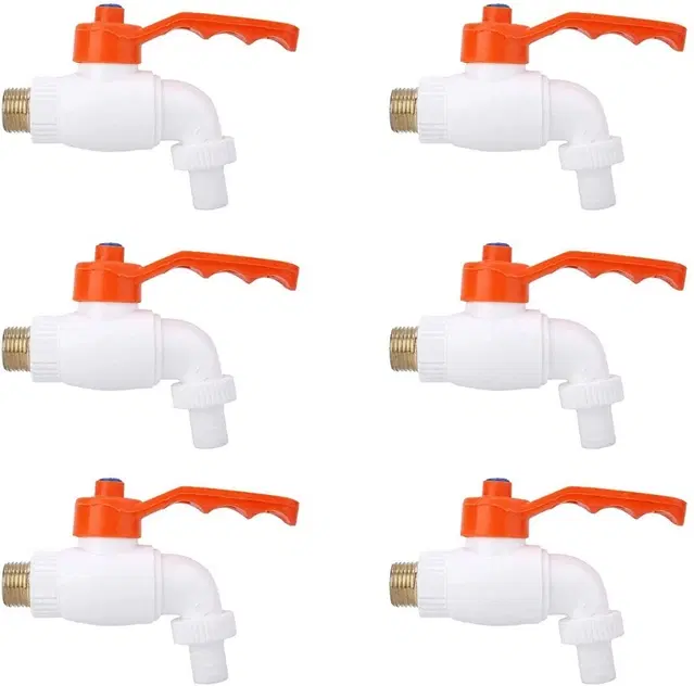 Plastic Turkey Faucets Bib Cock Taps, White, Pack of 6