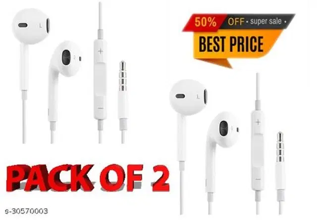 Wired In-Ear Headphone, White, Pack of 2