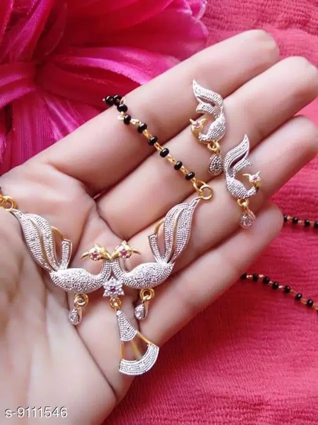 Alloy Mangalsutra with Earrings for Women, Set of 1 (Multicolor)