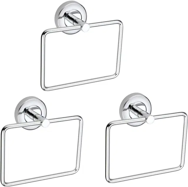 Stainless Steel Multipurpose Towel Ring with Wall Flange, Silver, Set of 3