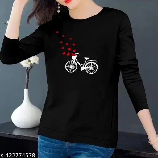 Cotton Blend Printed Sweatshirt for Women (Black, M)