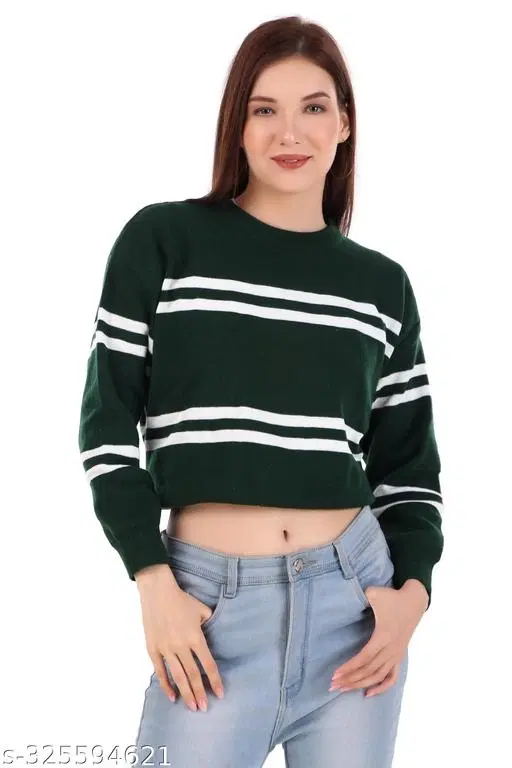 Acrylic Sweater for Women (Green, XXL)
