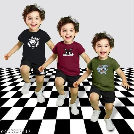 Cotton Blend Printed Clothing Set for Boys, Multicolour, Pack Of 3 (0-1 Months)