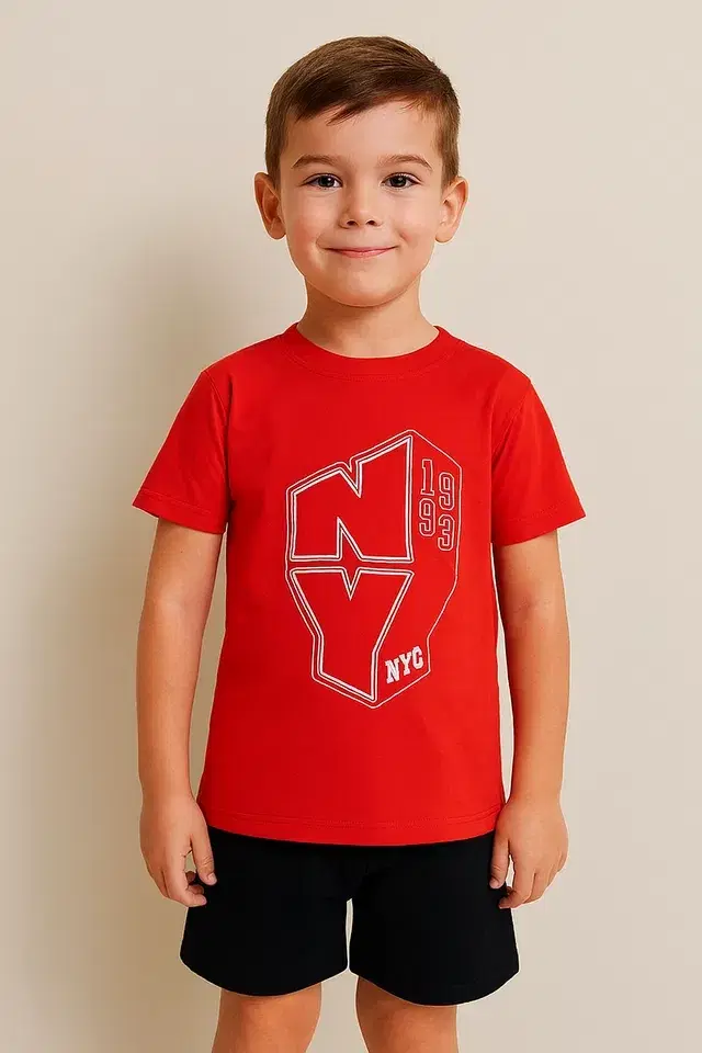 Round Neck Printed T-Shirt for Boys, Red (14-16 Years)
