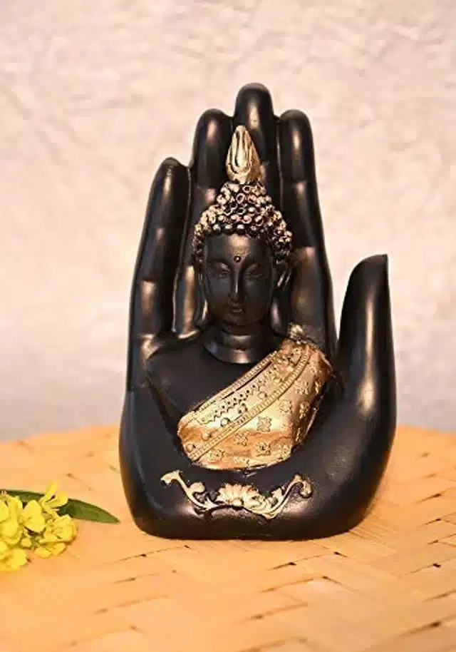 Palm Buddha Figurine, Black & Gold