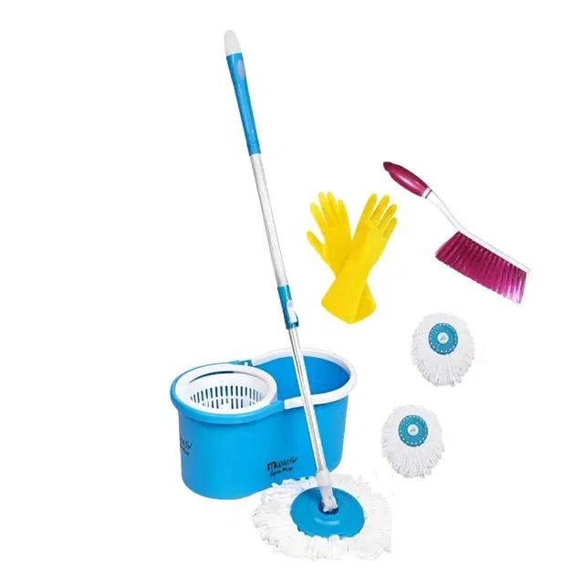 Mop Bucket Set with Cleaning Gloves & Brush with 2 Refills, Multicolor, Set of 1
