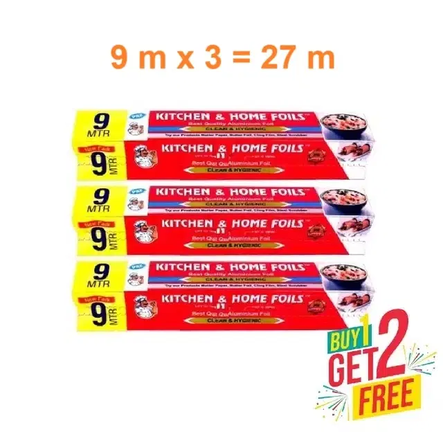 KITCHEN & HOME Aluminium Foil Roll, 9 Metre,Pack of 3