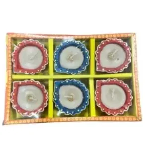 Floral Aura Wax Diya Set (Red & Blue) By DiaCraft(Box)