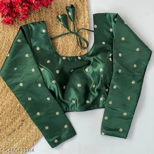 Silk Embroidered Blouse for Women, Green (Free Size)