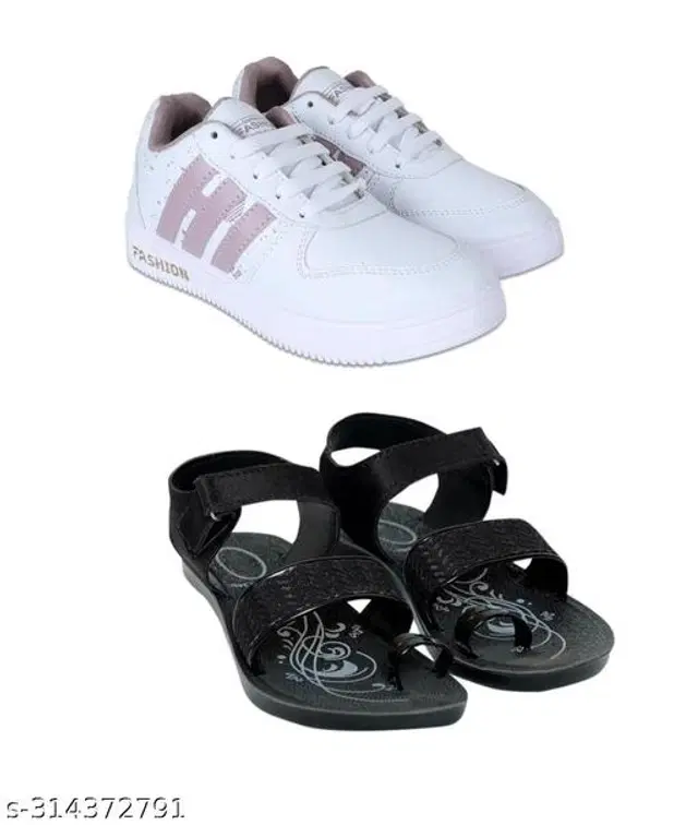 Floaters with Casual Shoes for Women, Pack of 2 (Pink & Black, 5)