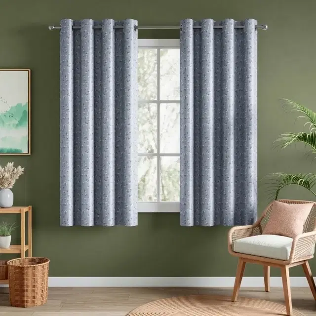 Rivermoor 100% Polyester Printed Pack Of 2 Window Curtains Leaf Drift Grey 114 X 152 Cm
