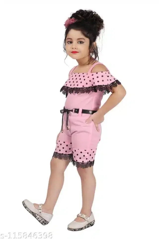 Cotton Jumpsuit for Girls (Pink, 6-7 Years)