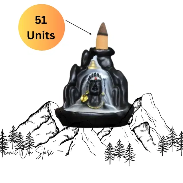 Resin Shiva Murti Showpiece with 51 Pcs Backflow Smoke Cones, Black, Set of 1