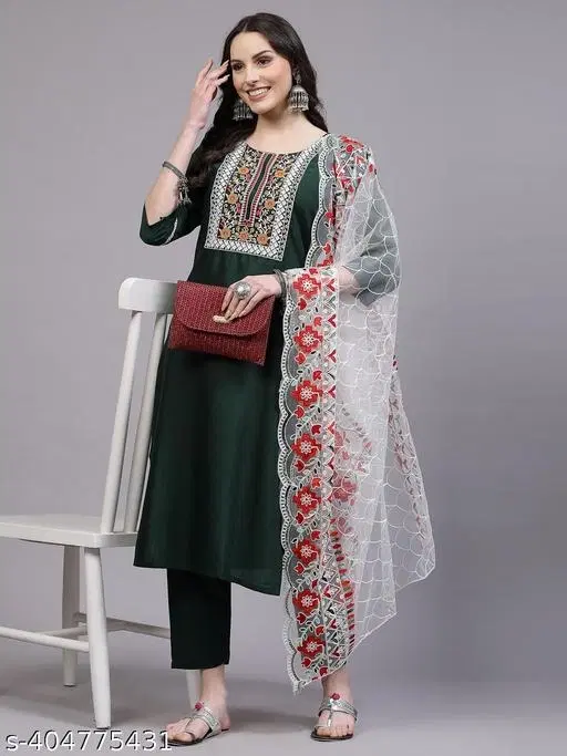 Kurta Set for Women (Green, M)