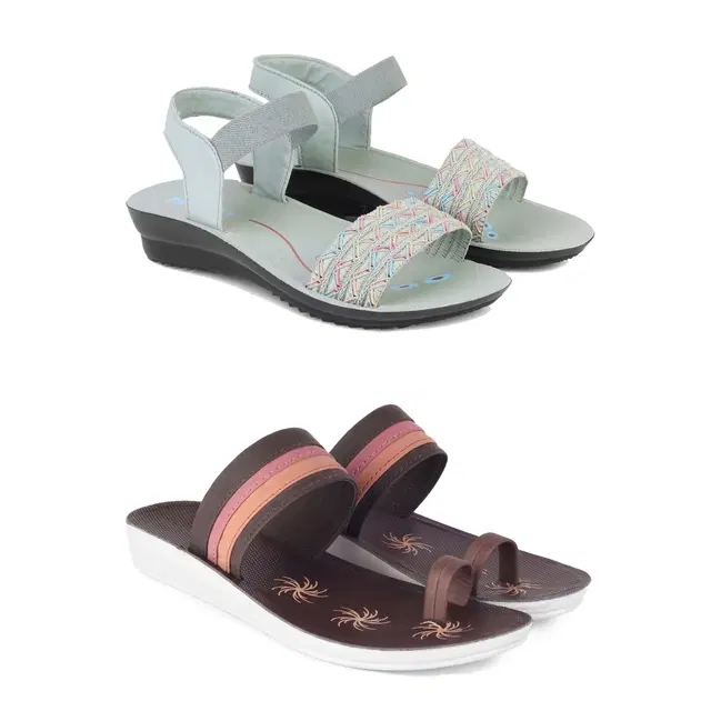 Combo of Flats & Sandals for Women, Set of 2 (Multicolor, 6)