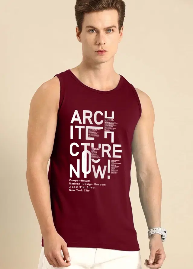 Polyester Printed Vest for Men (Maroon, S)