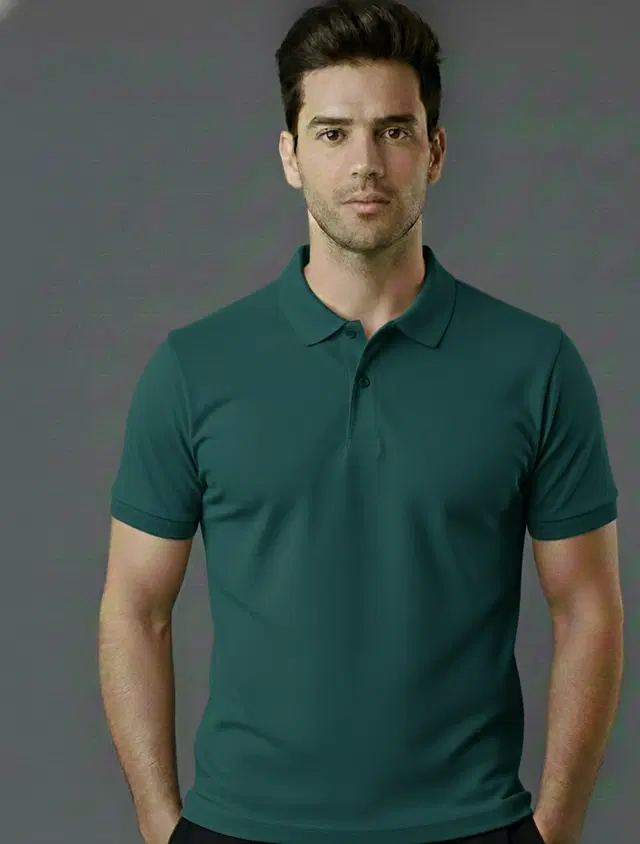 Cotton Blend Polo Neck T-shirt for men, Teal (S)