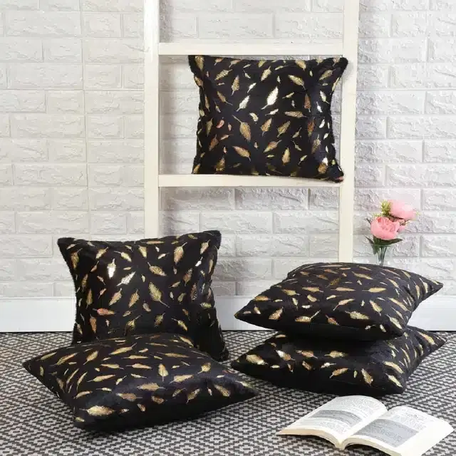 Velvet Cushion Covers with Back Zipper, Black, 16x16 Inches, Pack of 5