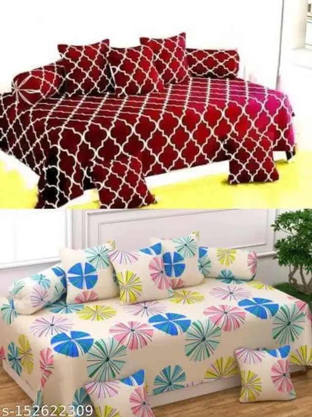 Polycotton Diwan Cover Set, Multicolor, Combo of 2