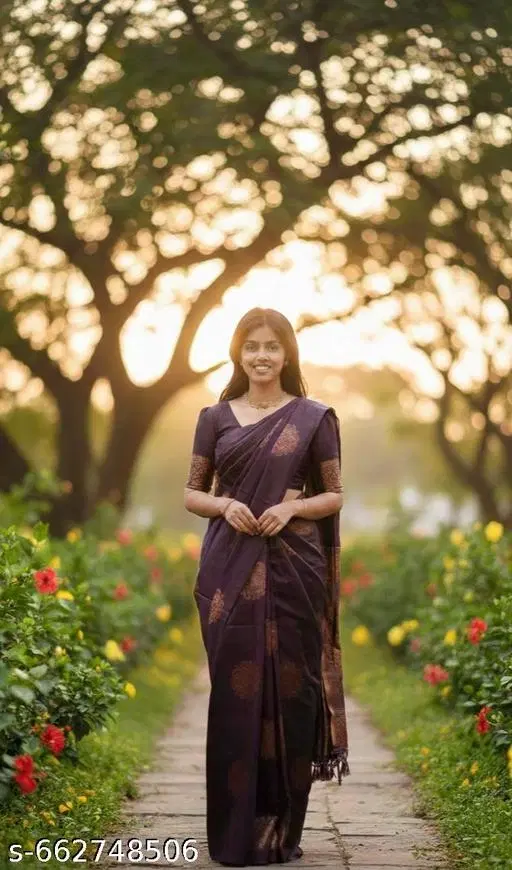 Kanjeevaram Silk Saree for Women (Purple, Free Size)