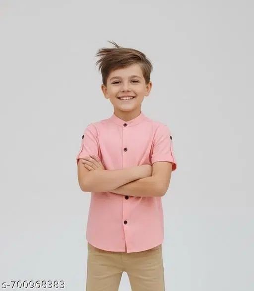 Solid Cotton Blend Short Sleeve Polo for Boys (Peach, 9-10 Years)