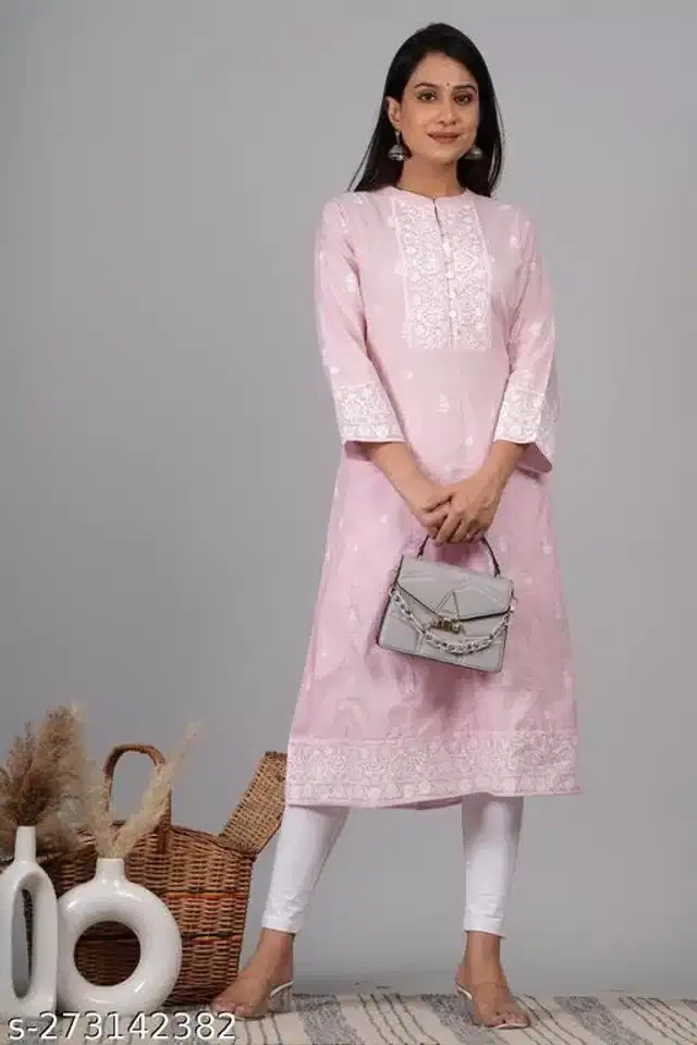 Cotton Printed Gown for Women (Light Pink, M)