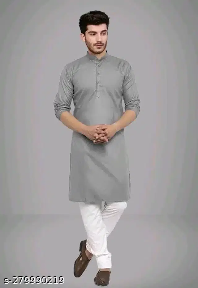 Full Sleeves Kurta for Men (Grey, M)