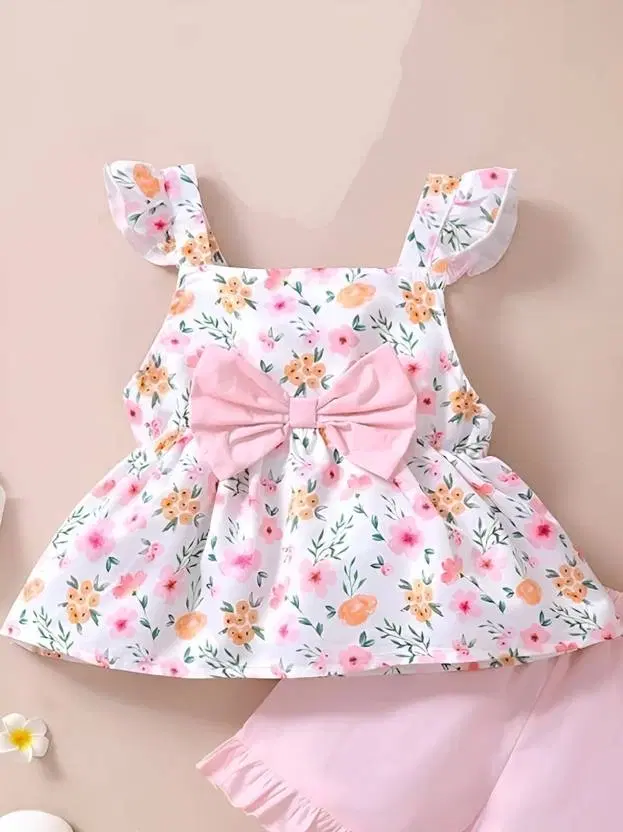 Rayon Printed Clothings Set for Girls, Multicolor (0-6 Months)