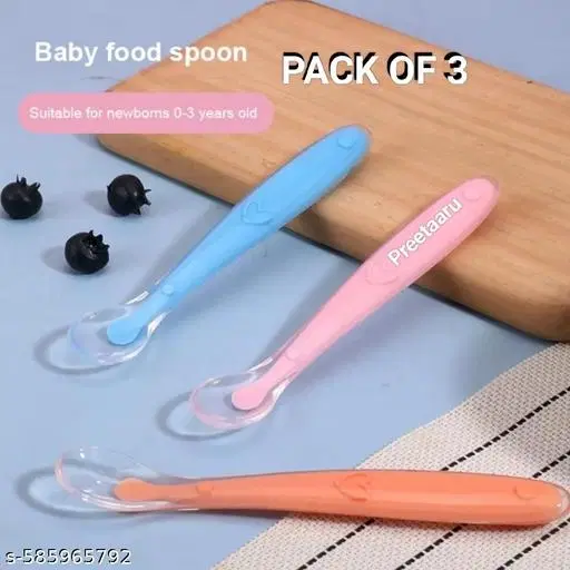 Preetaaru (Pack Of 3) Baby Soft Silicone Feeding Spoon For Kids