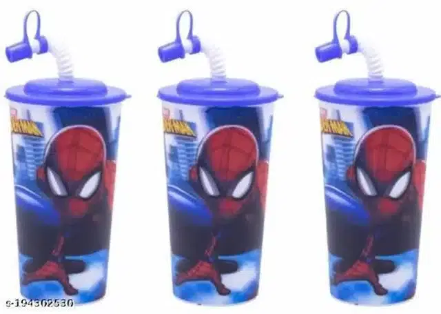 Sipper Glass with Straw for Kids, Multicolor, 600 ml, Pack of 3