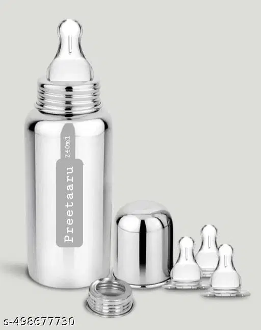 Baby Steel Feeding Bottle With 3 Extra Silicone Nipples High Quality Feeder